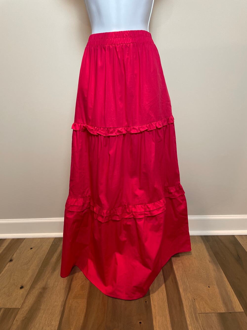 Sugarlips Boutique Pink 100% Cotton Pleated Ruffle Maxi Skirt Size M